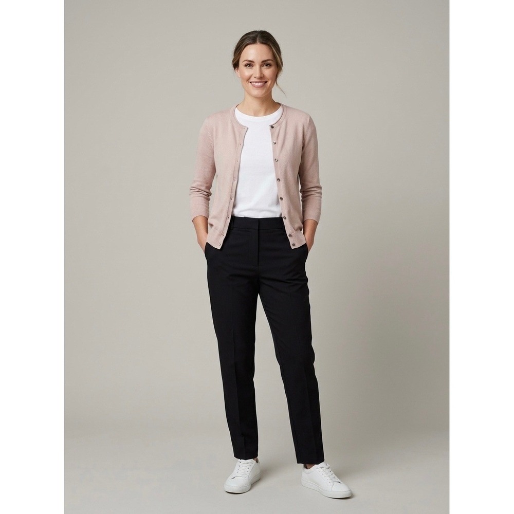 HM Basics Women Pink Crew Neck Button Front 3/4 Sleeve Cardigan Sweater XS